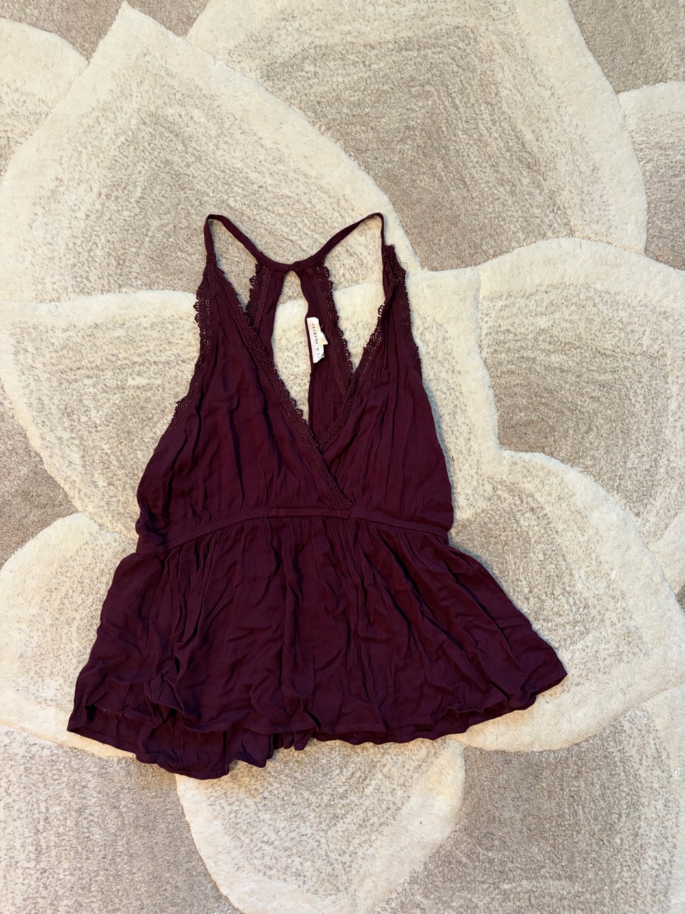 La Hearts Plum Lace-Trim Peplum Top